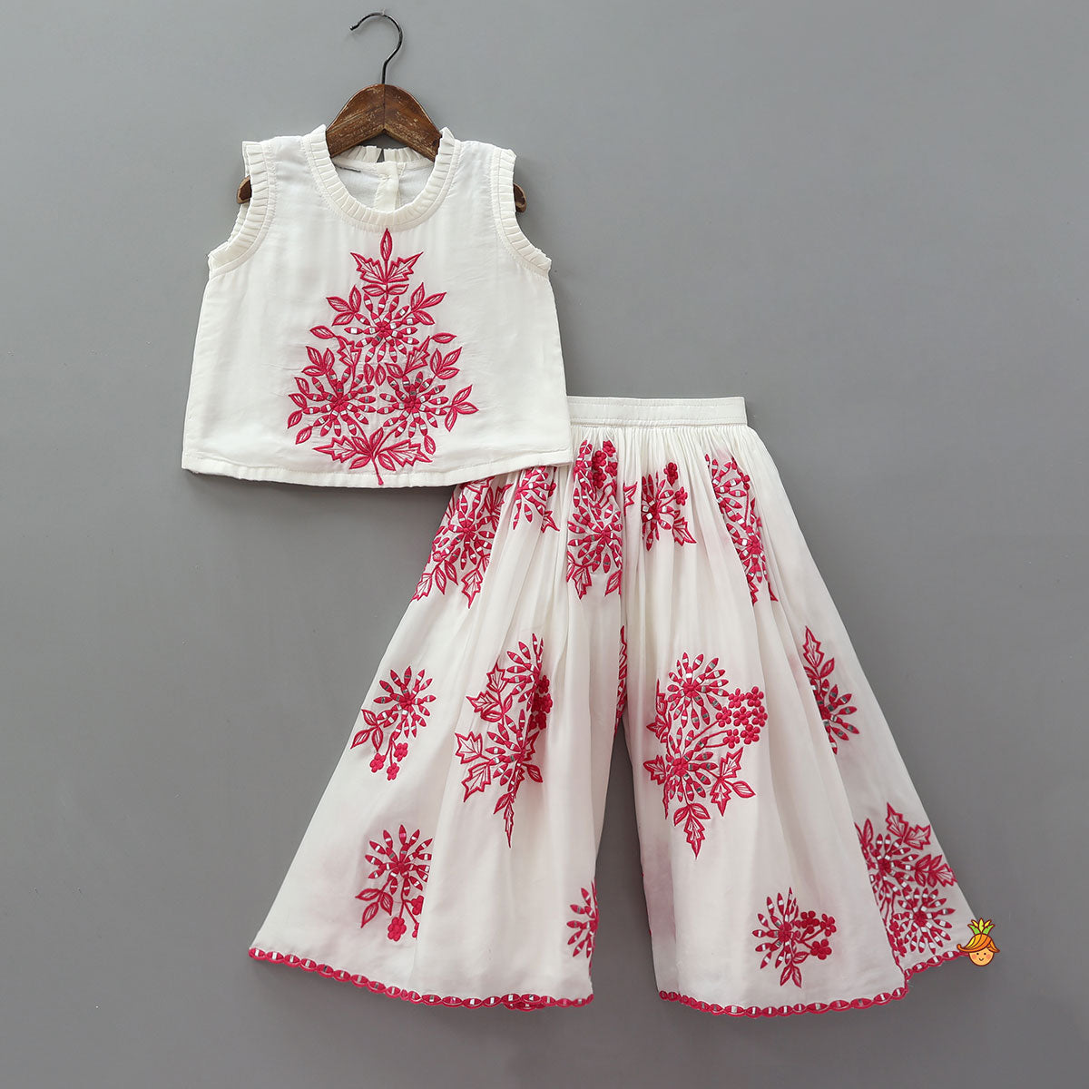 Pre Order: Pleated-Neckline Cape Top And Mirror-Work Palazzo