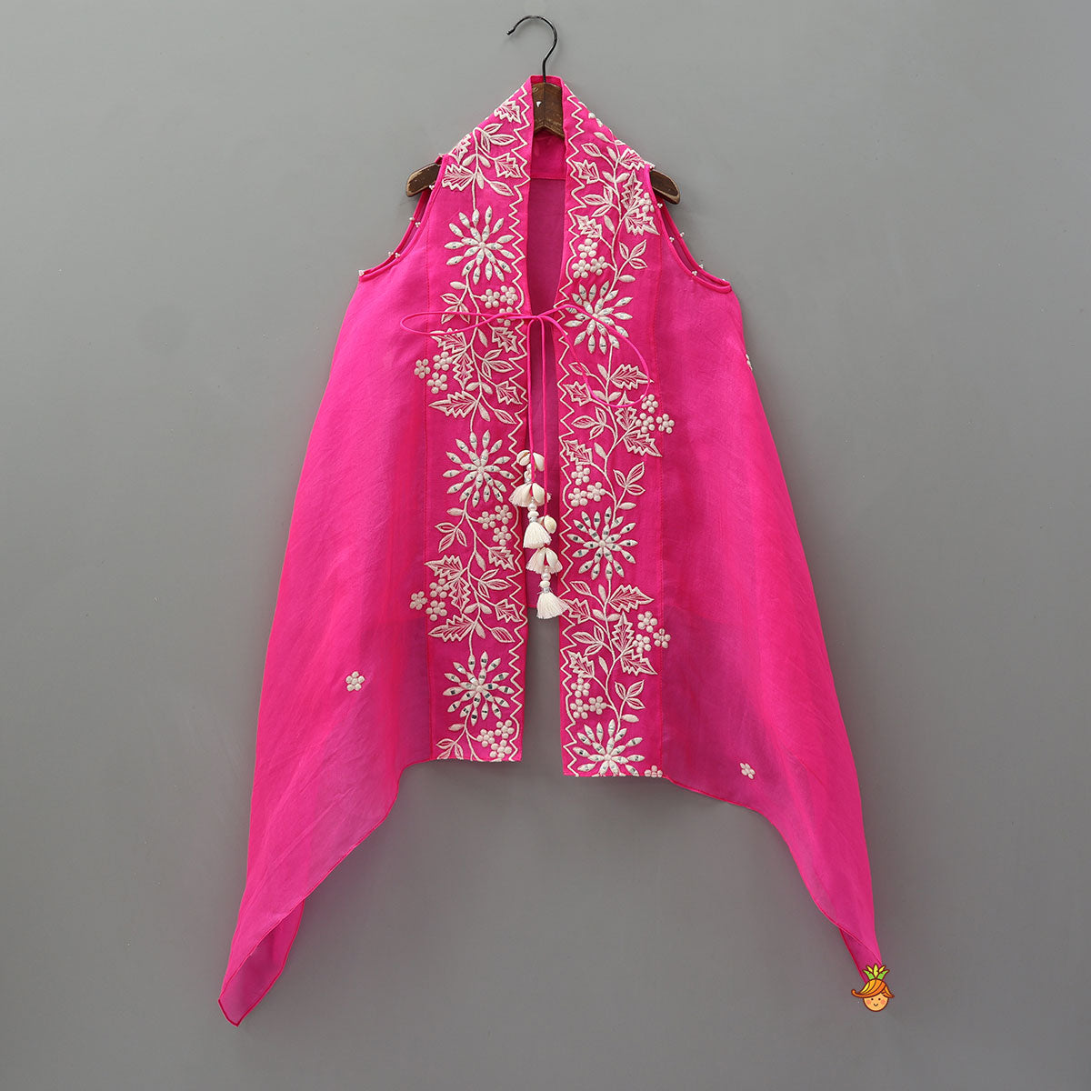 Pre Order: Pleated-Neckline Cape Top And Mirror-Work Palazzo