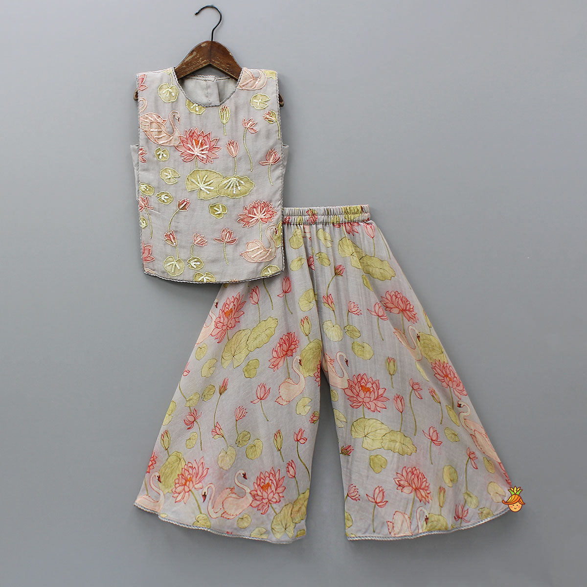 Pre Order: Swarn Motif Embroidered Asymmetric Stylish Top And Palazzo