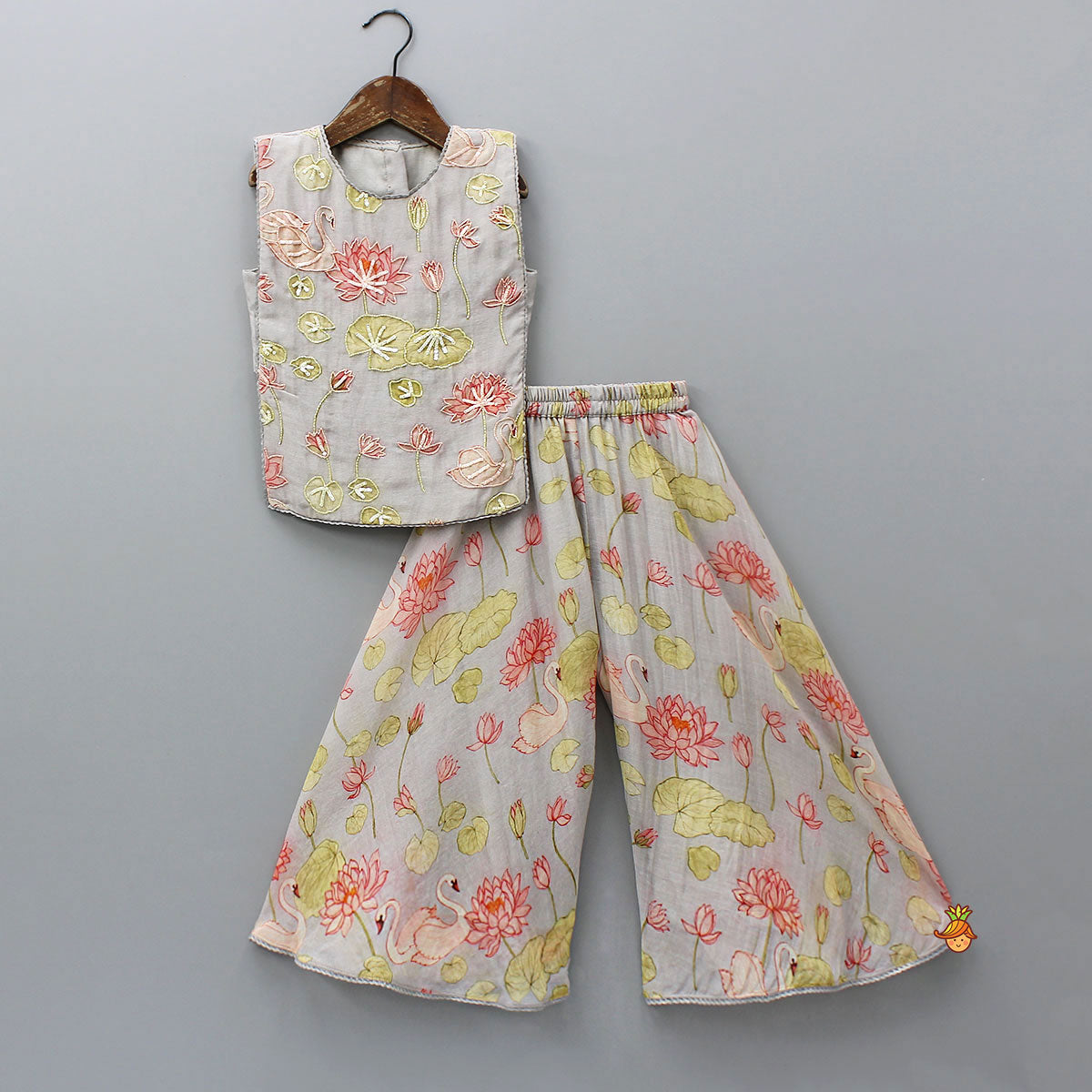 Pre Order: Swarn Motif Embroidered Asymmetric Stylish Top And Palazzo