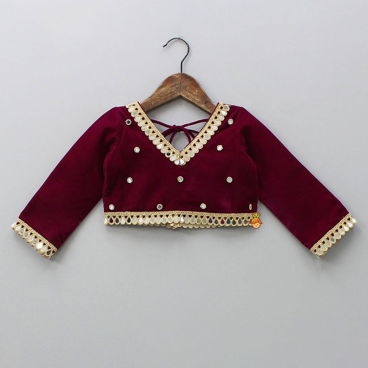 Pre Order: Velvet Mirror Work Top With Lehenga