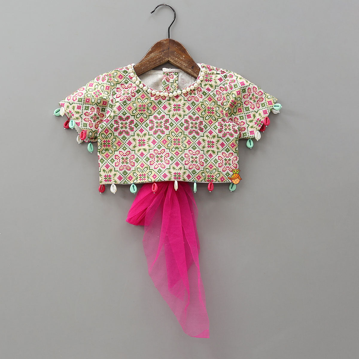 Pre Order: Back Knot Detail Top And Shimmery Lehenga