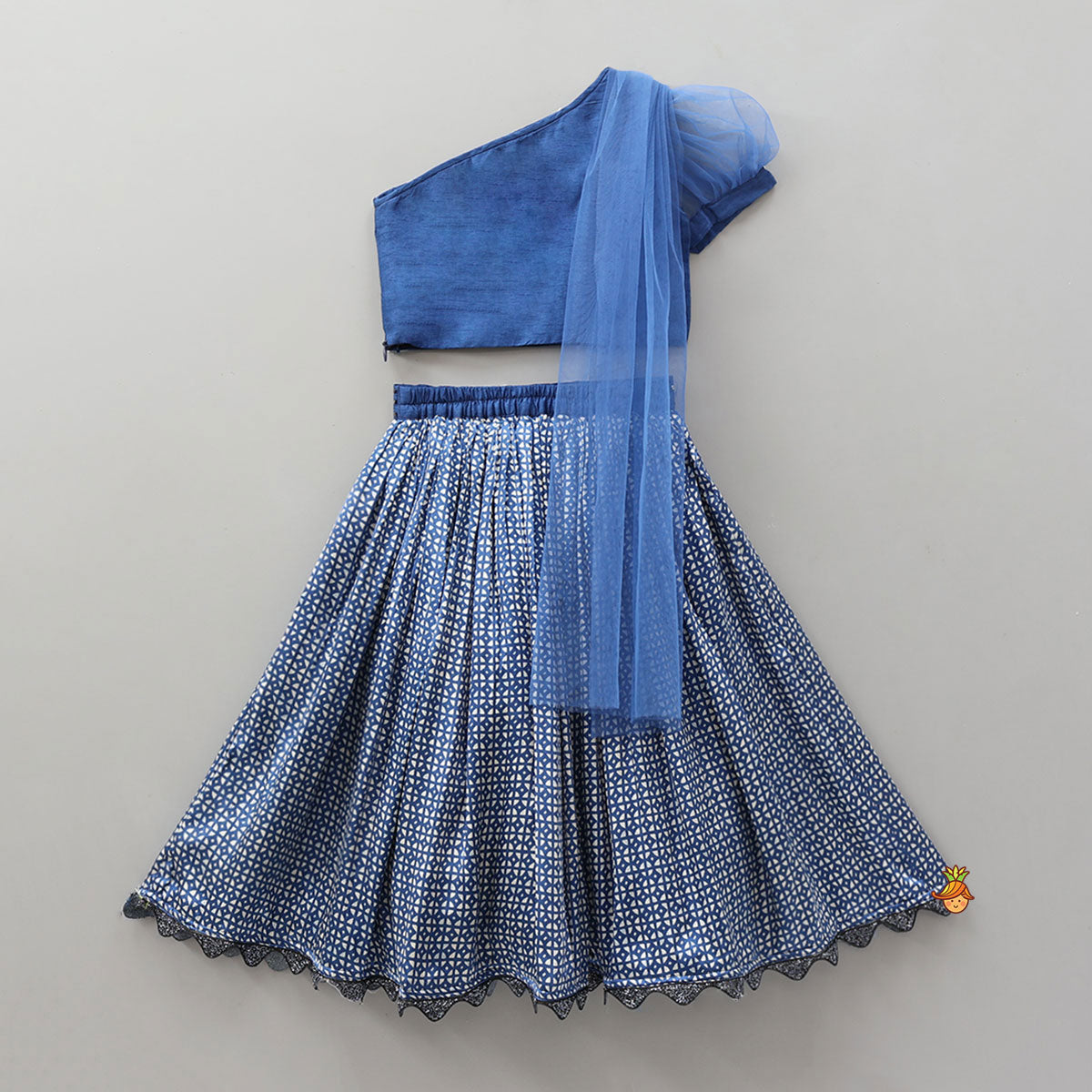 Pre Order: One Shoulder Drape Top With Lehenga