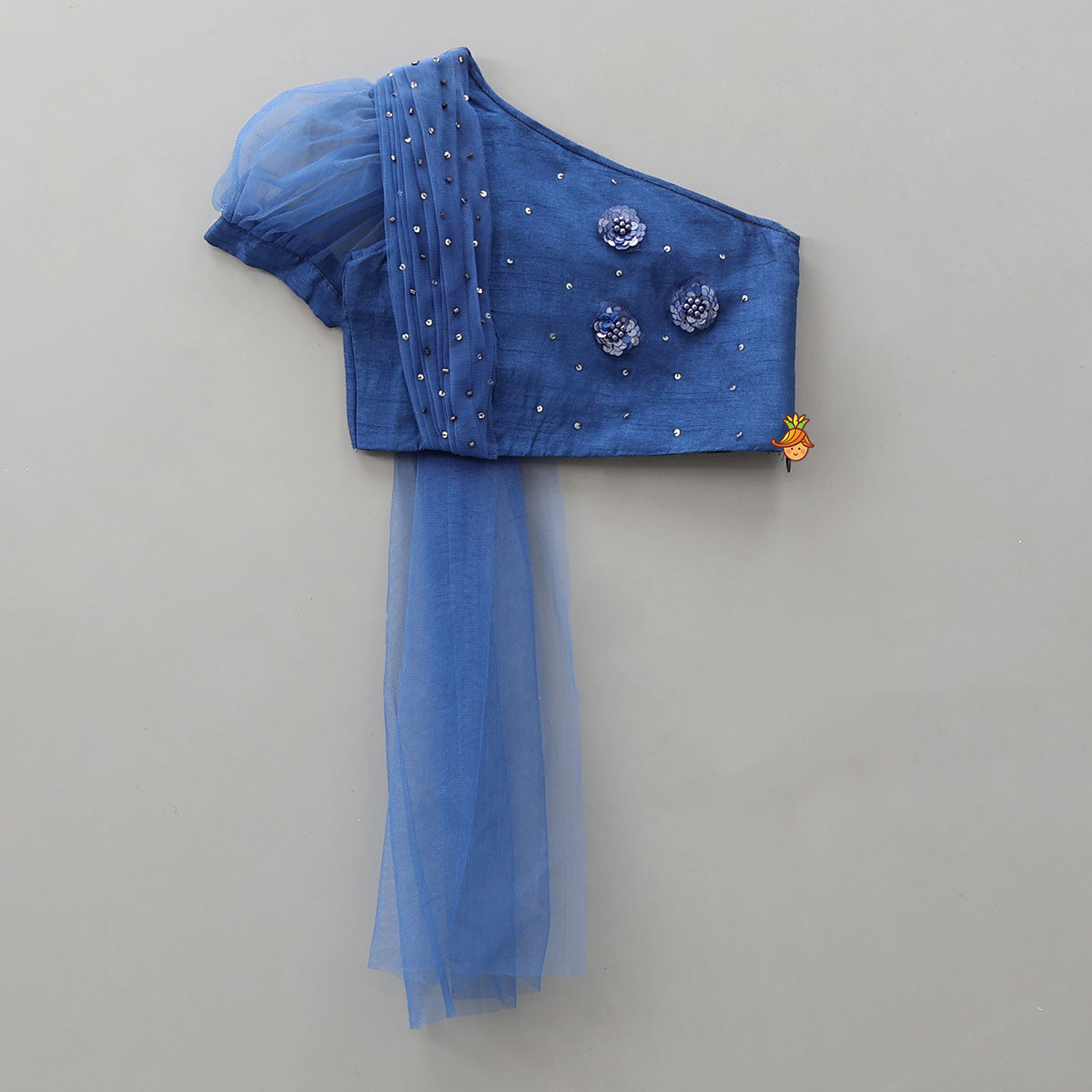 Pre Order: One Shoulder Drape Top With Lehenga