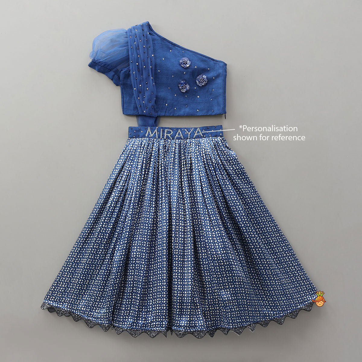 Pre Order: One Shoulder Drape Top With Lehenga