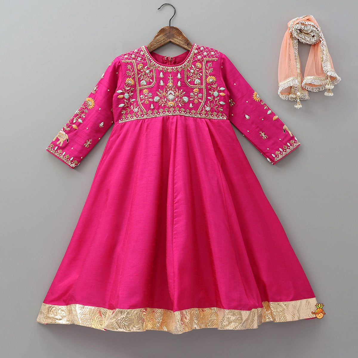 Thread Floral Embroidered Anarkali With Contrasting Dupatta