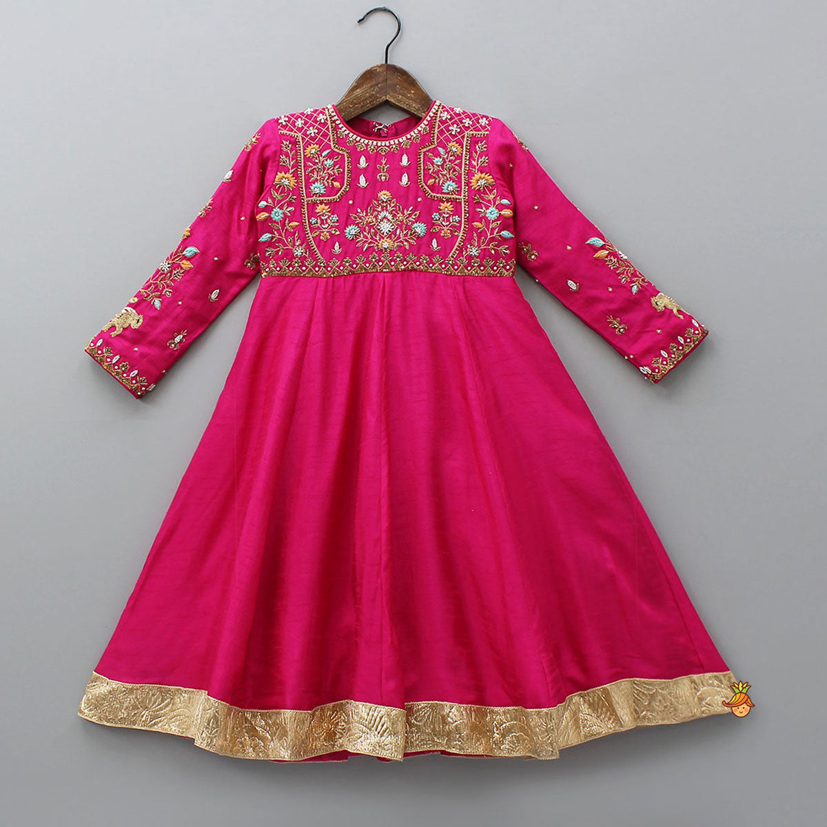 Thread Floral Embroidered Anarkali With Contrasting Dupatta