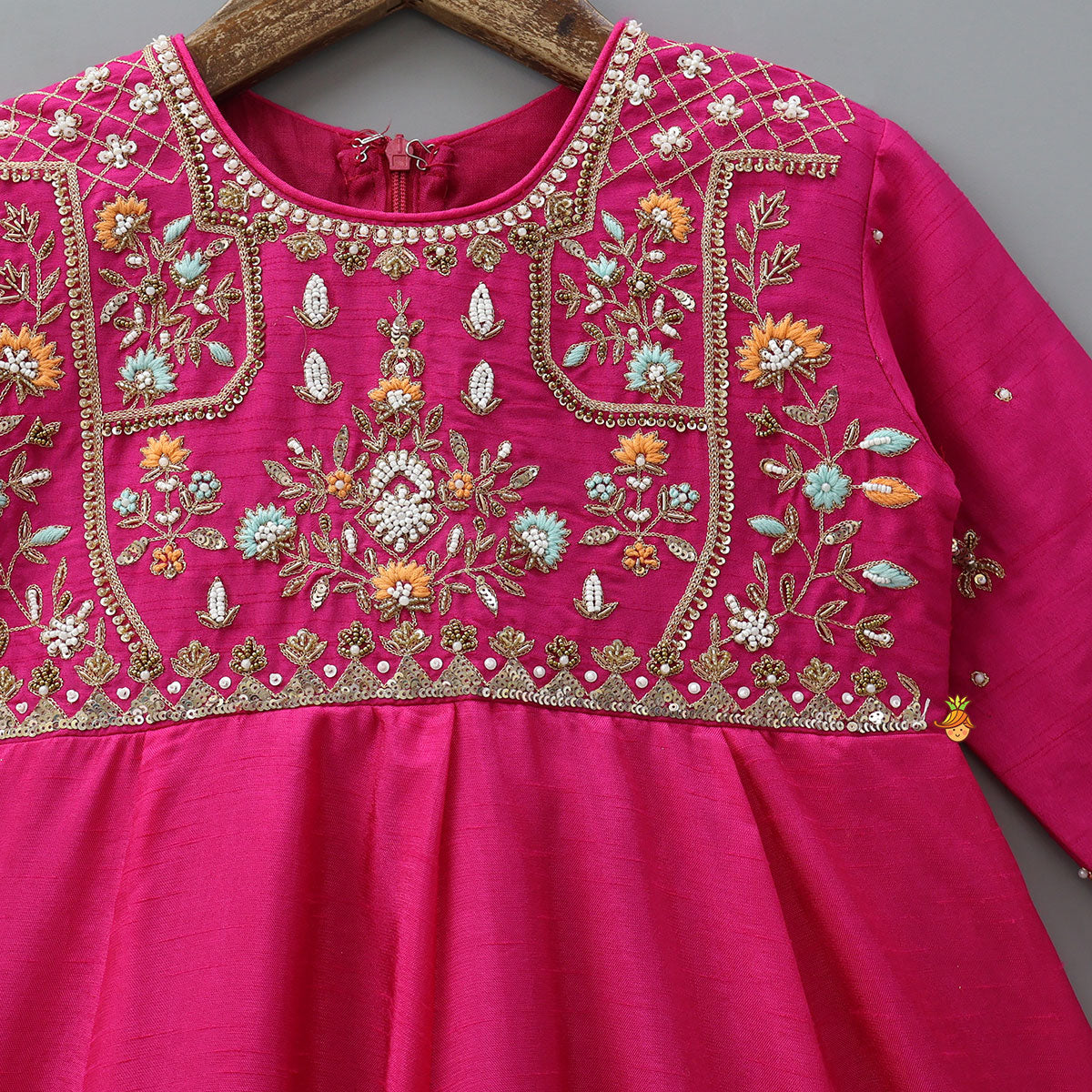 Thread Floral Embroidered Anarkali With Contrasting Dupatta