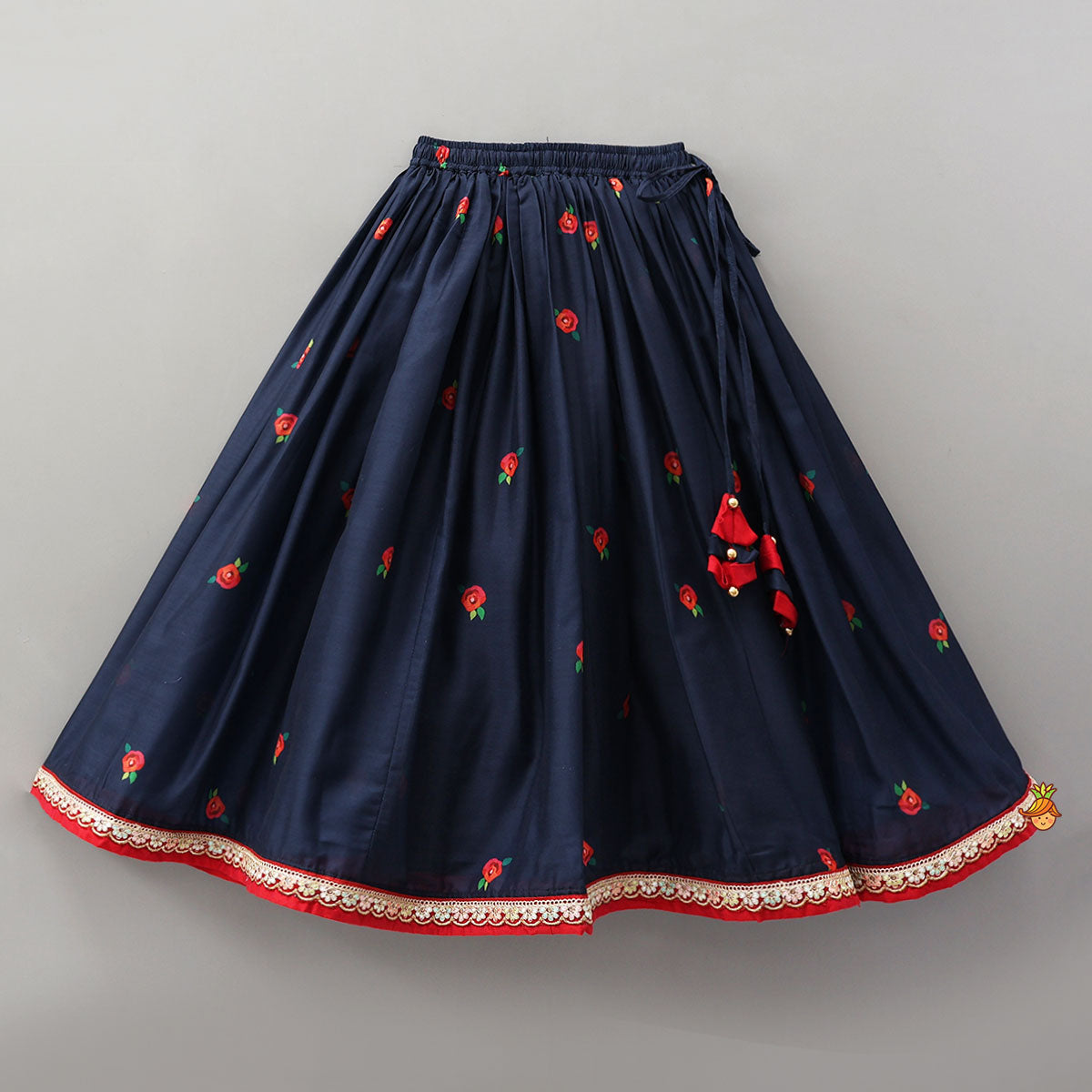 Pre Order: Floral Printed Round Neck Top And Lehenga With Contrasting Dupatta