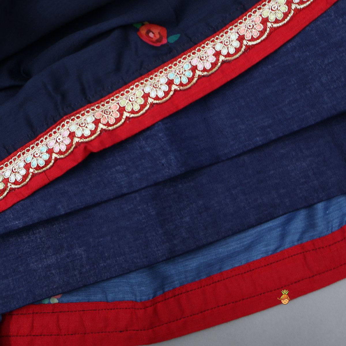 Pre Order: Floral Printed Round Neck Top And Lehenga With Contrasting Dupatta