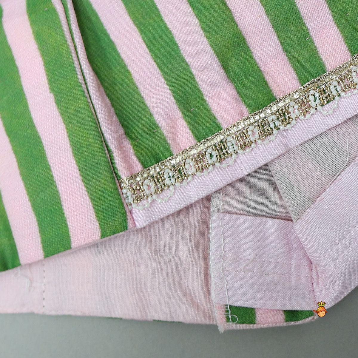 Pre Order: Striped Top And Colour Block Lehenga