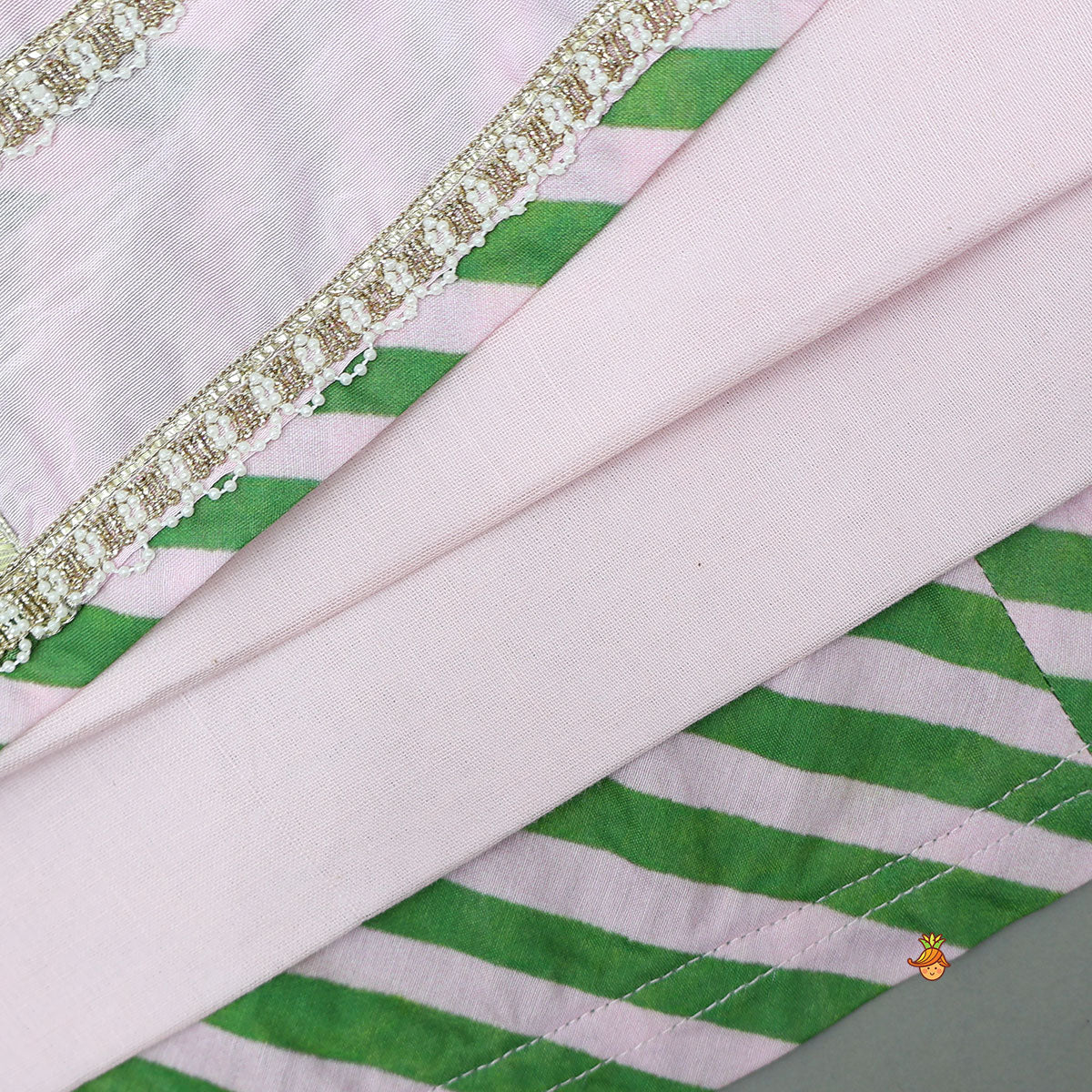 Pre Order: Striped Top And Colour Block Lehenga