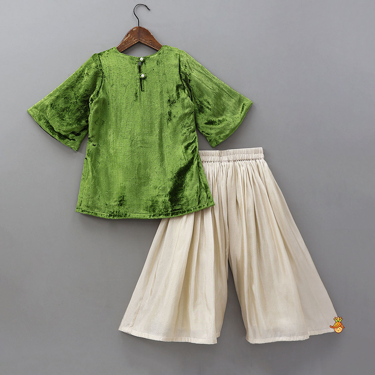 Pre Order: Exquisite Velvet Hand Embroidered Kurti With Shimmery Palazzo And Dupatta