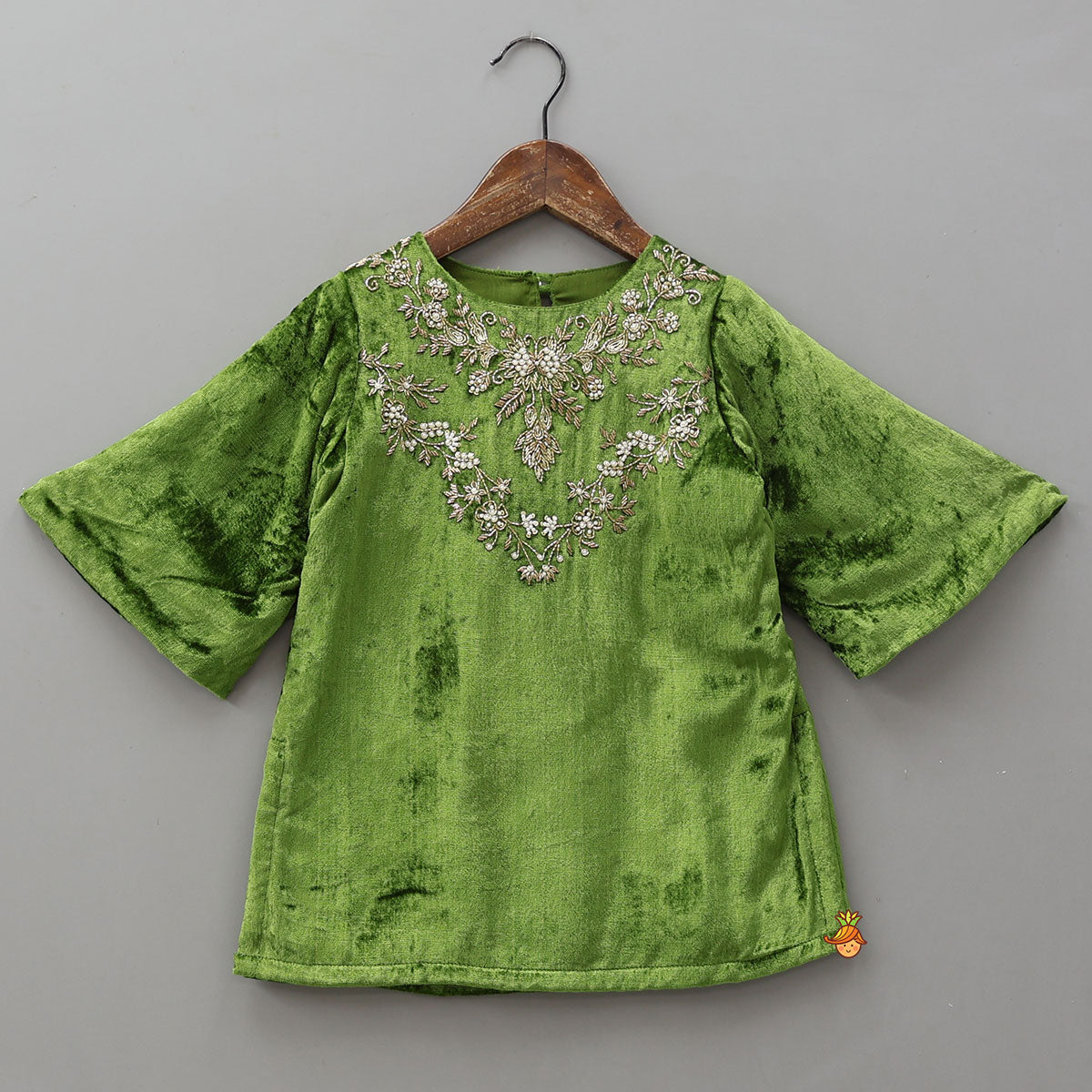 Pre Order: Exquisite Velvet Hand Embroidered Kurti With Shimmery Palazzo And Dupatta