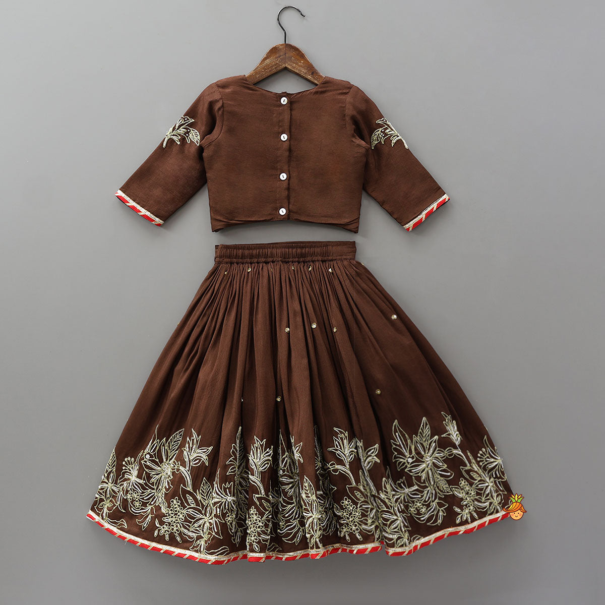 Pre Order: Pleated Top And Lehenga With Contrasting Dupatta