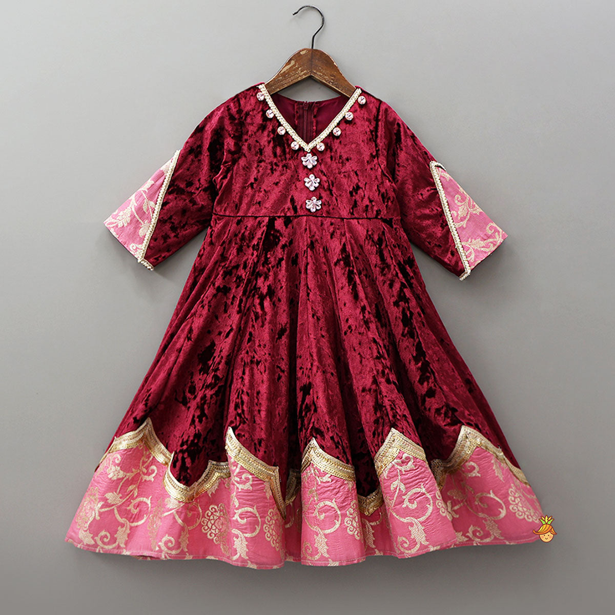 Pre Order: Velvet V-Neck Dual Tone Anarkali