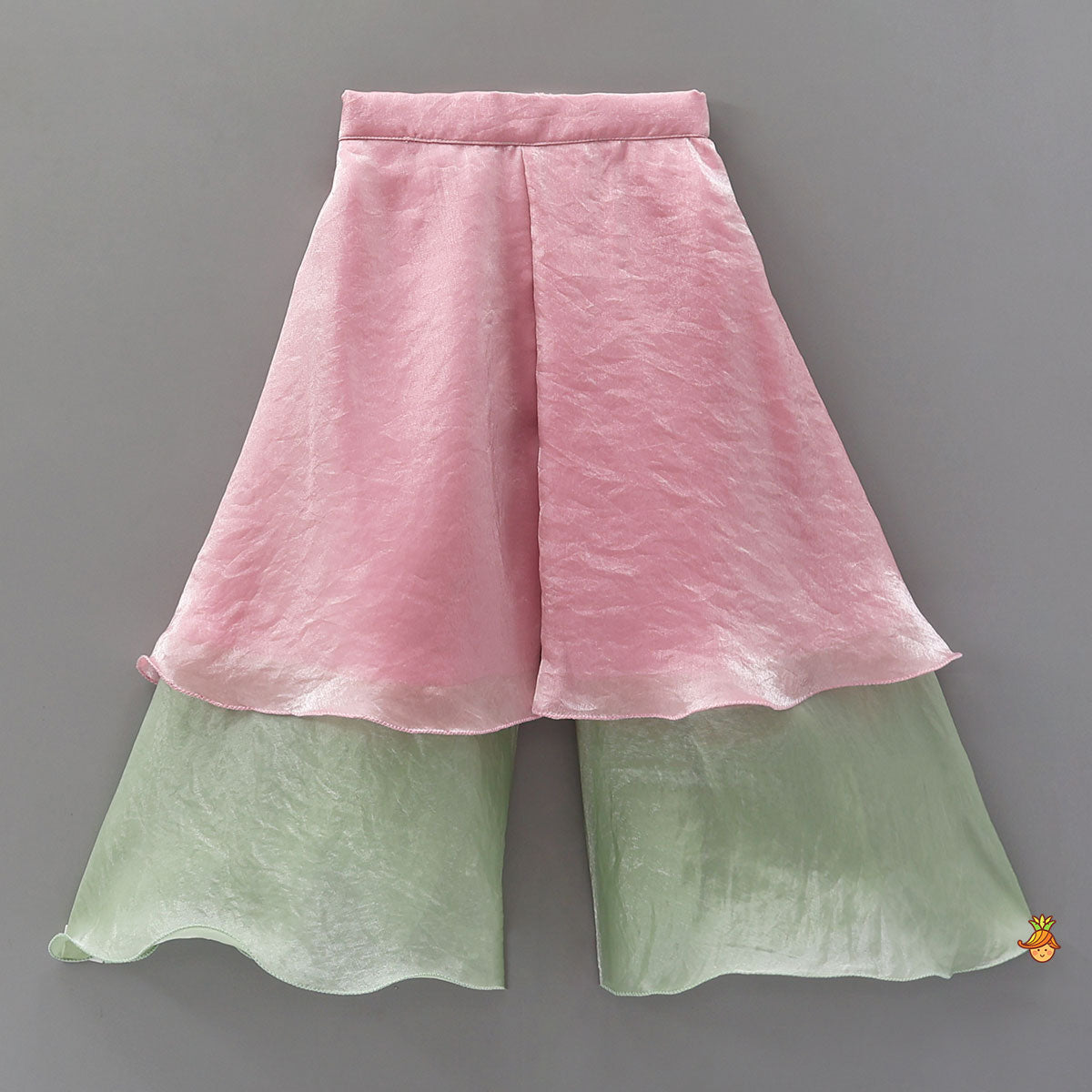 Pre Order: Ruffle-Hem Kurti And Layered Dual-Tone Palazzo With Matching Dupatta