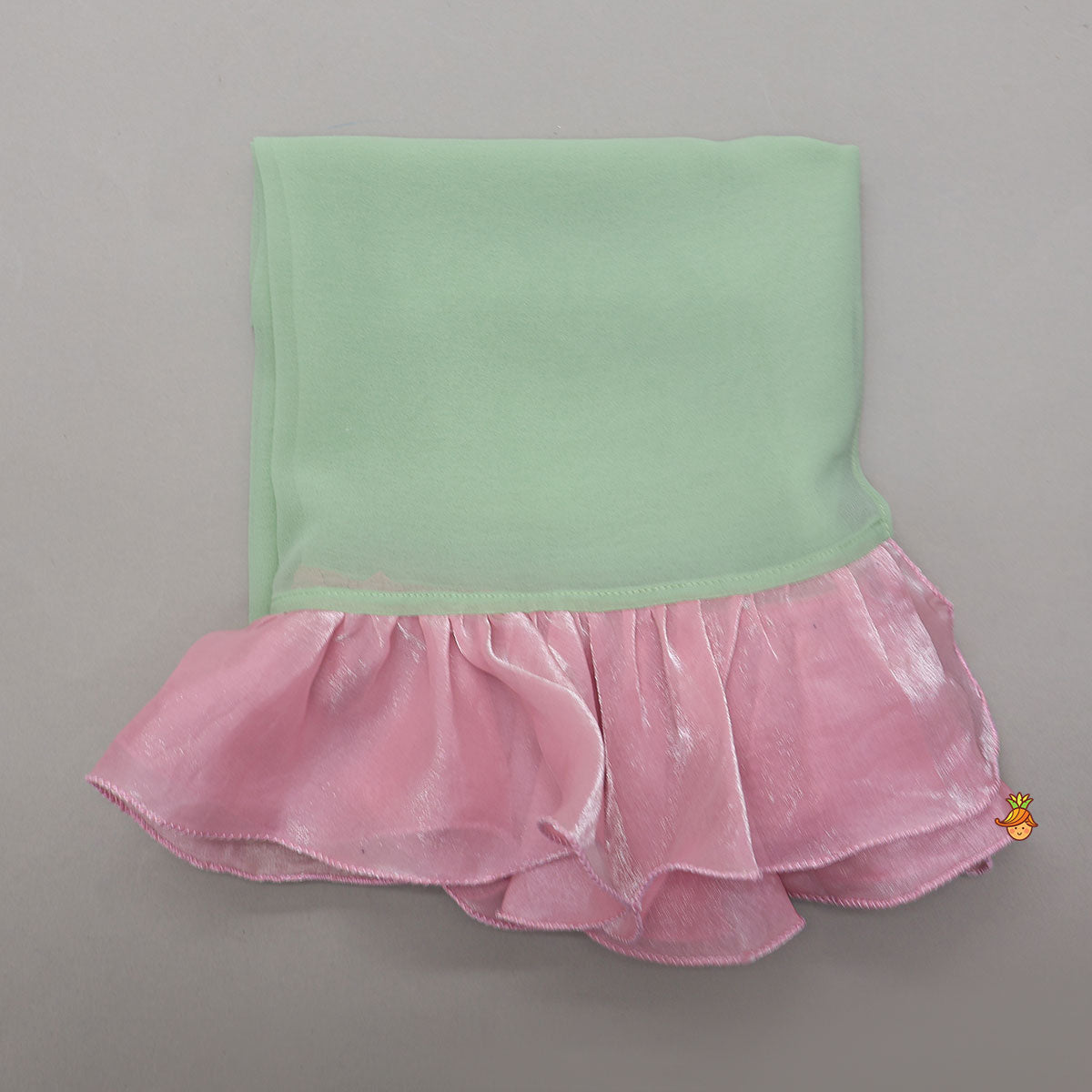 Pre Order: Ruffle-Hem Kurti And Layered Dual-Tone Palazzo With Matching Dupatta