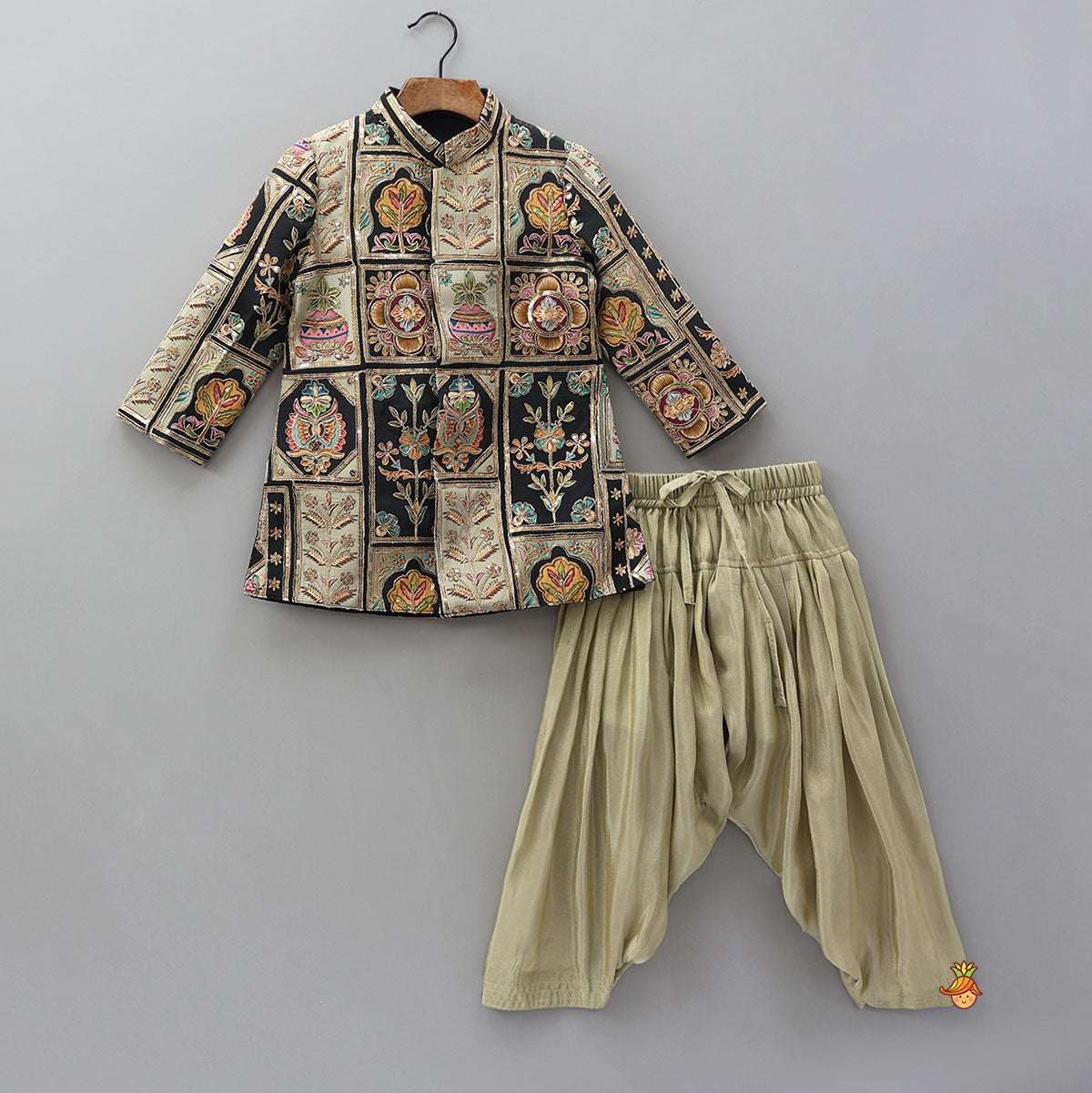 Pre Order: Charming Embroidered Sherwani With Pleated Patiala