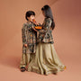 Charming Embroidered Sherwani With Shimmery Pleated Patiala twinning model image 1