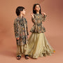 Charming Embroidered Sherwani With Shimmery Pleated Patiala twinning model image 2