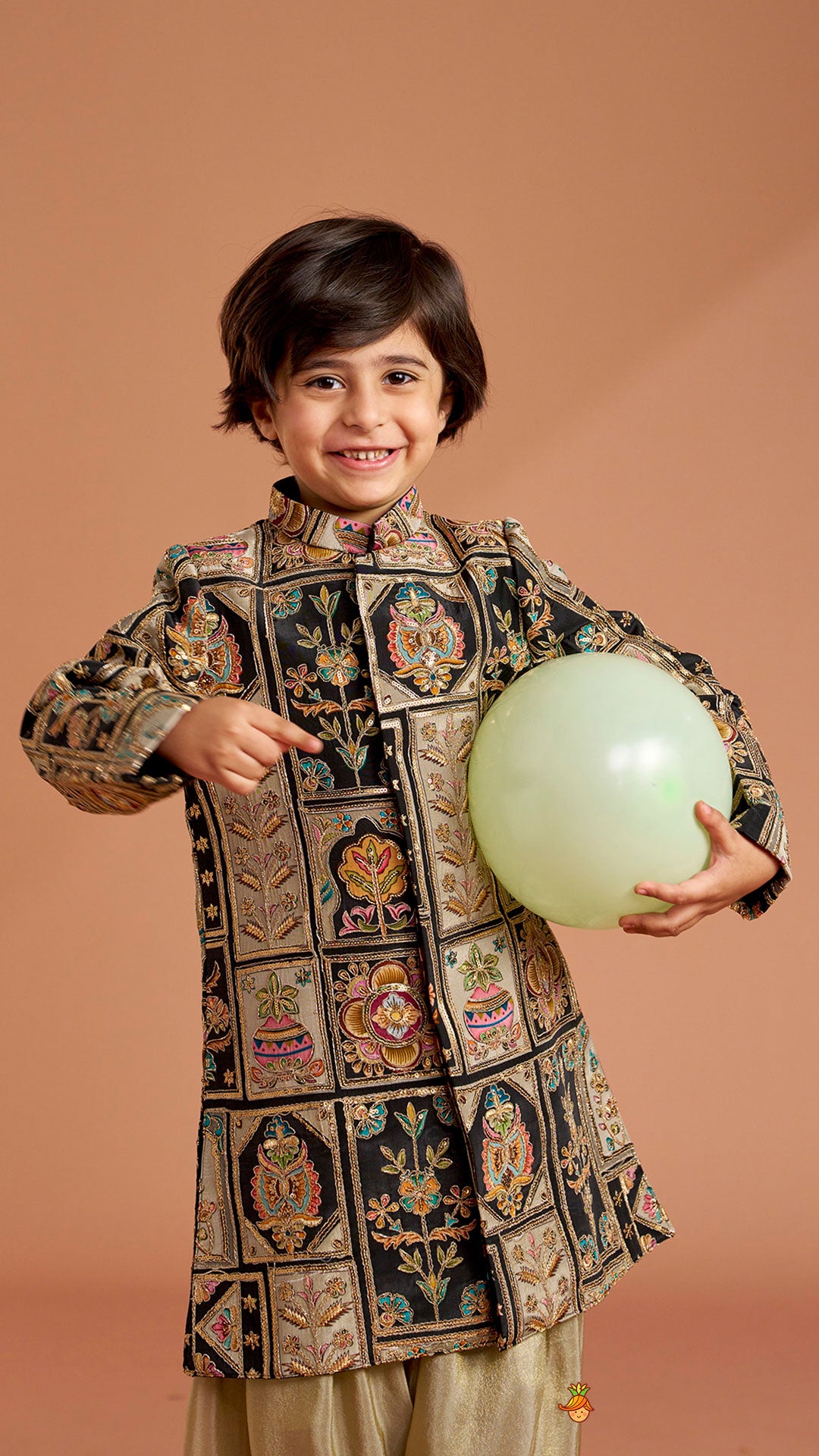 Pre Order: Charming Embroidered Sherwani With Shimmery Pleated Patiala