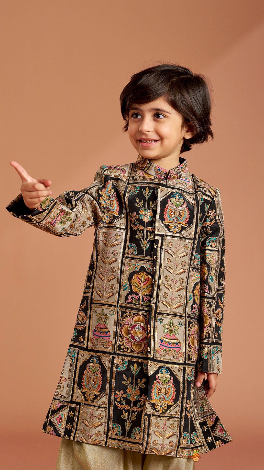 Pre Order: Charming Embroidered Sherwani With Shimmery Pleated Patiala