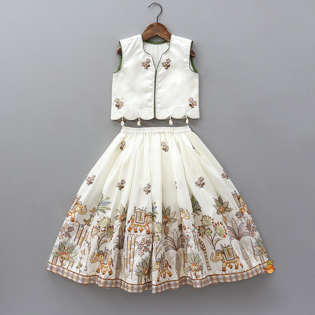 Pre Order: Front-Open Floral Embroidered Top With Lehenga