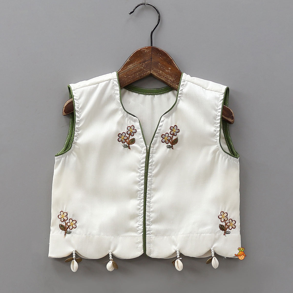 Pre Order: Front-Open Floral Embroidered Top With Lehenga