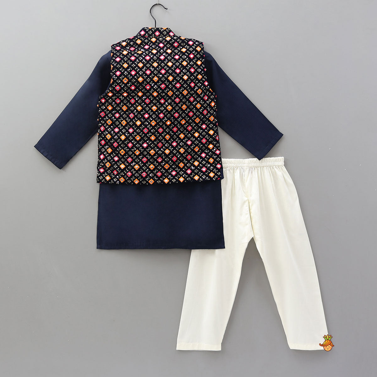 Pre Order: Elegant Kurta With Faux Mirror Work Jacket And Pyjama