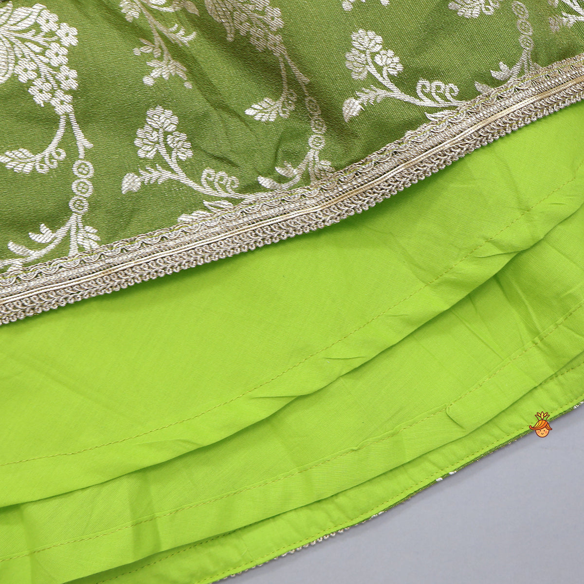 Pre Order: Contrast Yoke Top With Lehenga And Net Dupatta