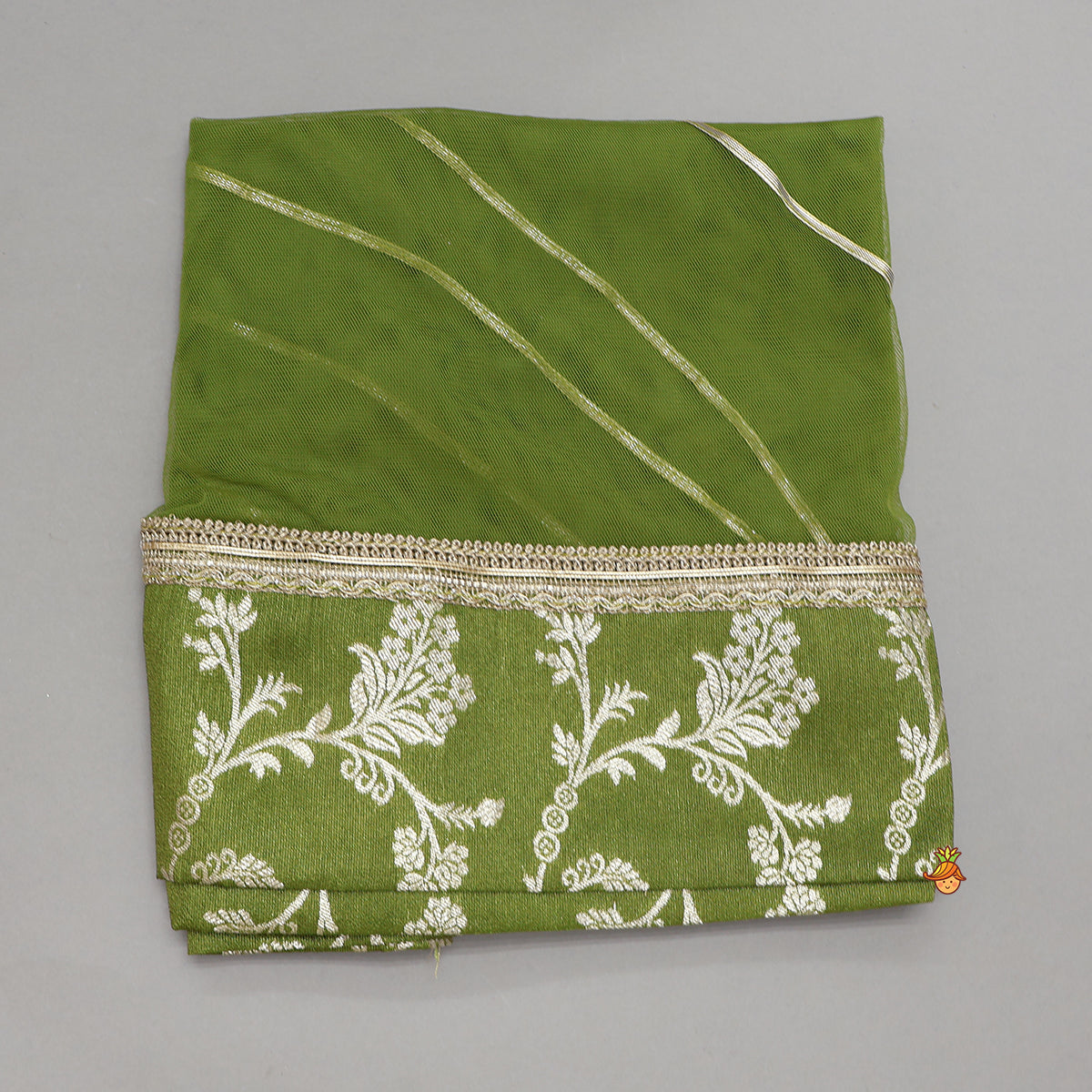 Pre Order: Contrast Yoke Top With Lehenga And Net Dupatta