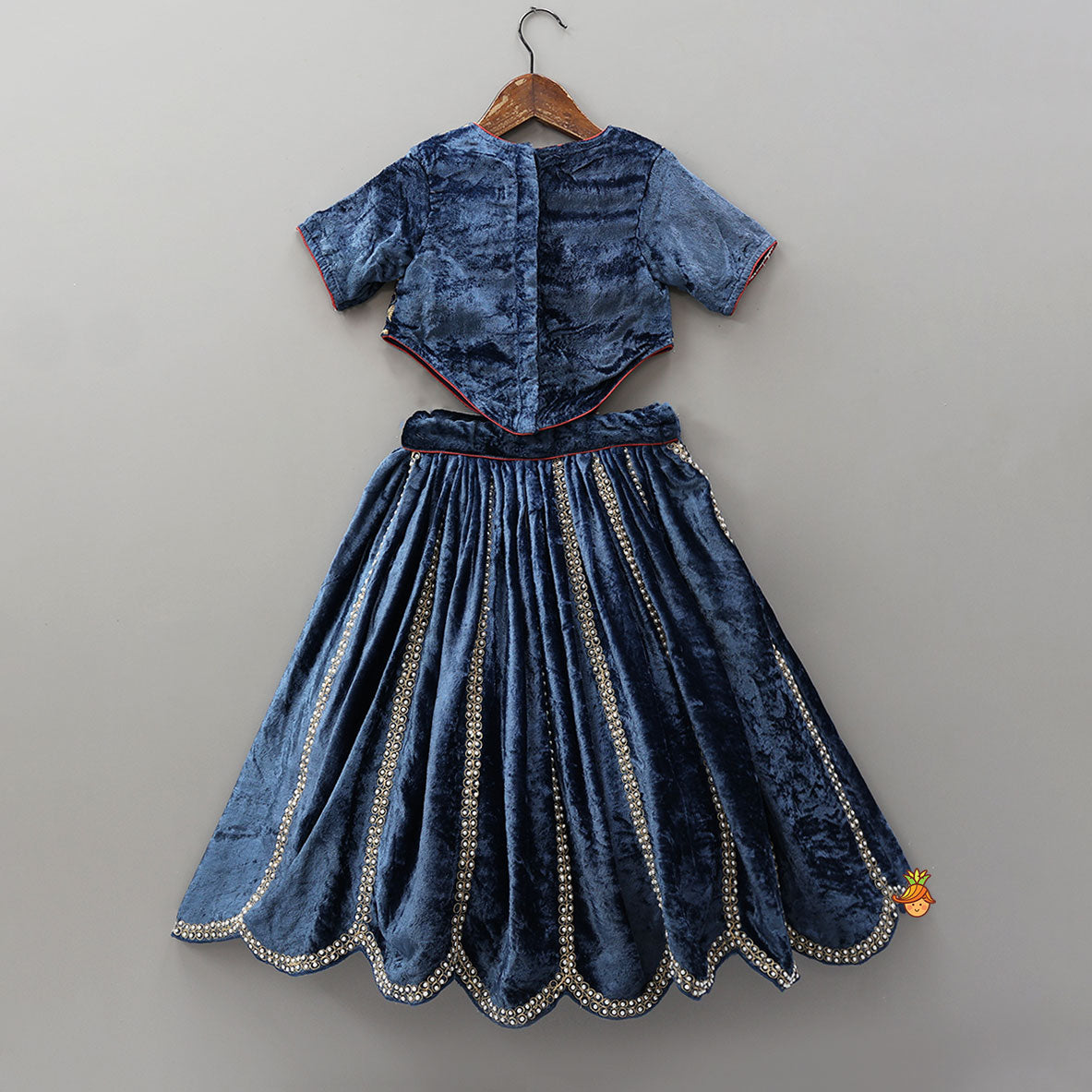 Pre Order: Velvet Embroidered Stylish Top With Matching Lehenga