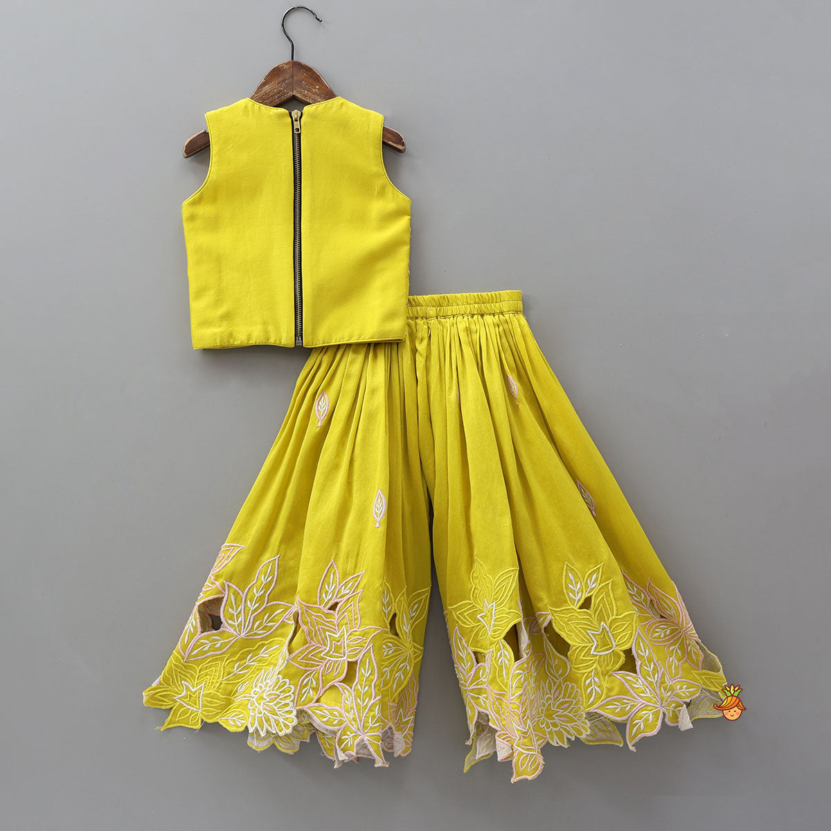 Pre Order: Jacket Style Front Knot Top And Cut-Work Palazzo