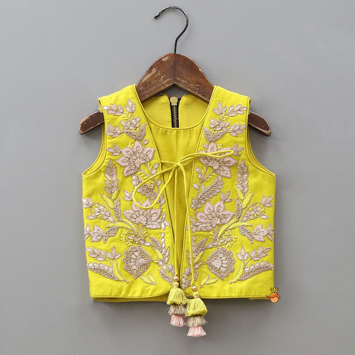 Pre Order: Jacket Style Front Knot Top And Cut-Work Palazzo