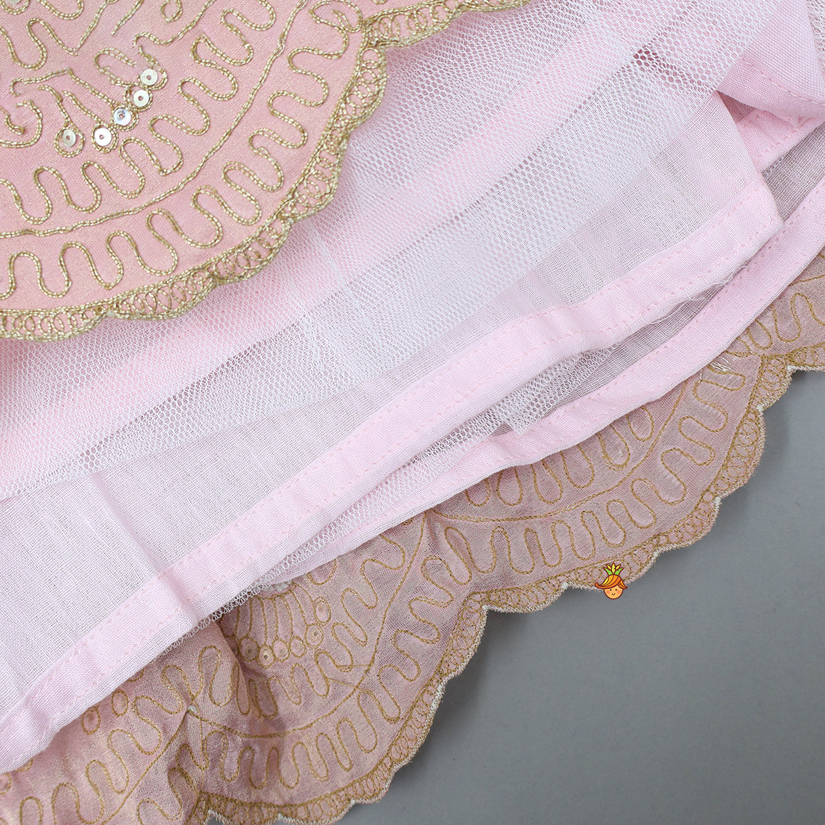 Pre Order: Shimmery Embroidered Ruffled Top With Lehenga