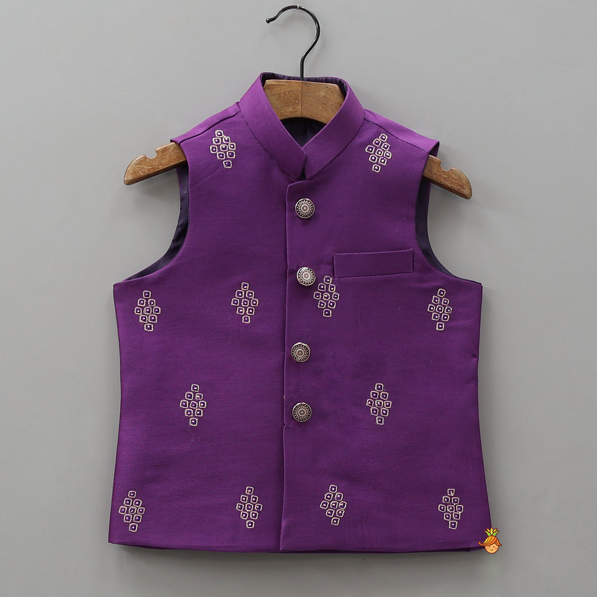 Pre Order: Printed Kurta With Pocket-Detail Jacket And Pyjama