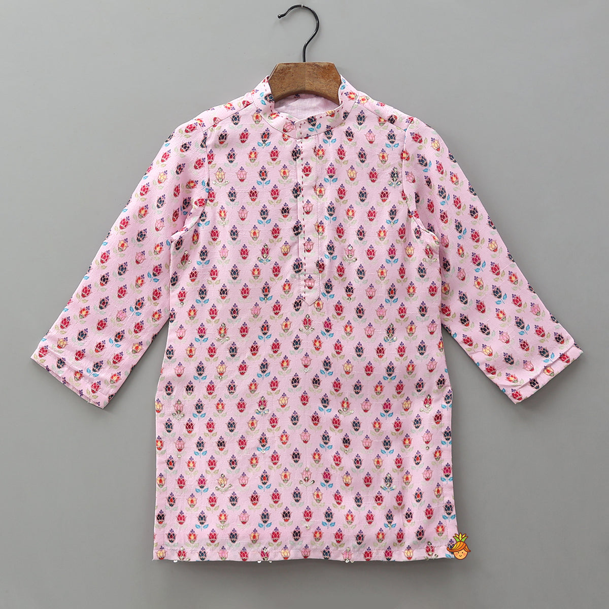 Pre Order: Front-Placket Printed Kurta With Pyjama