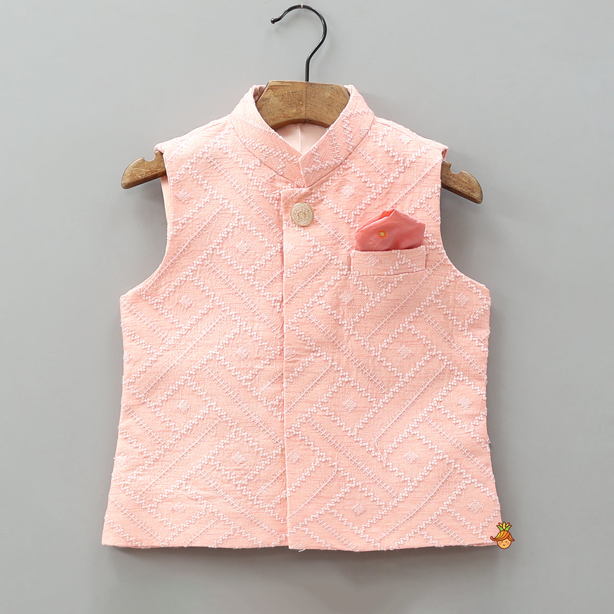 Pre Order: Elegant Kurta With Thread-Work Jacket And Pyjama