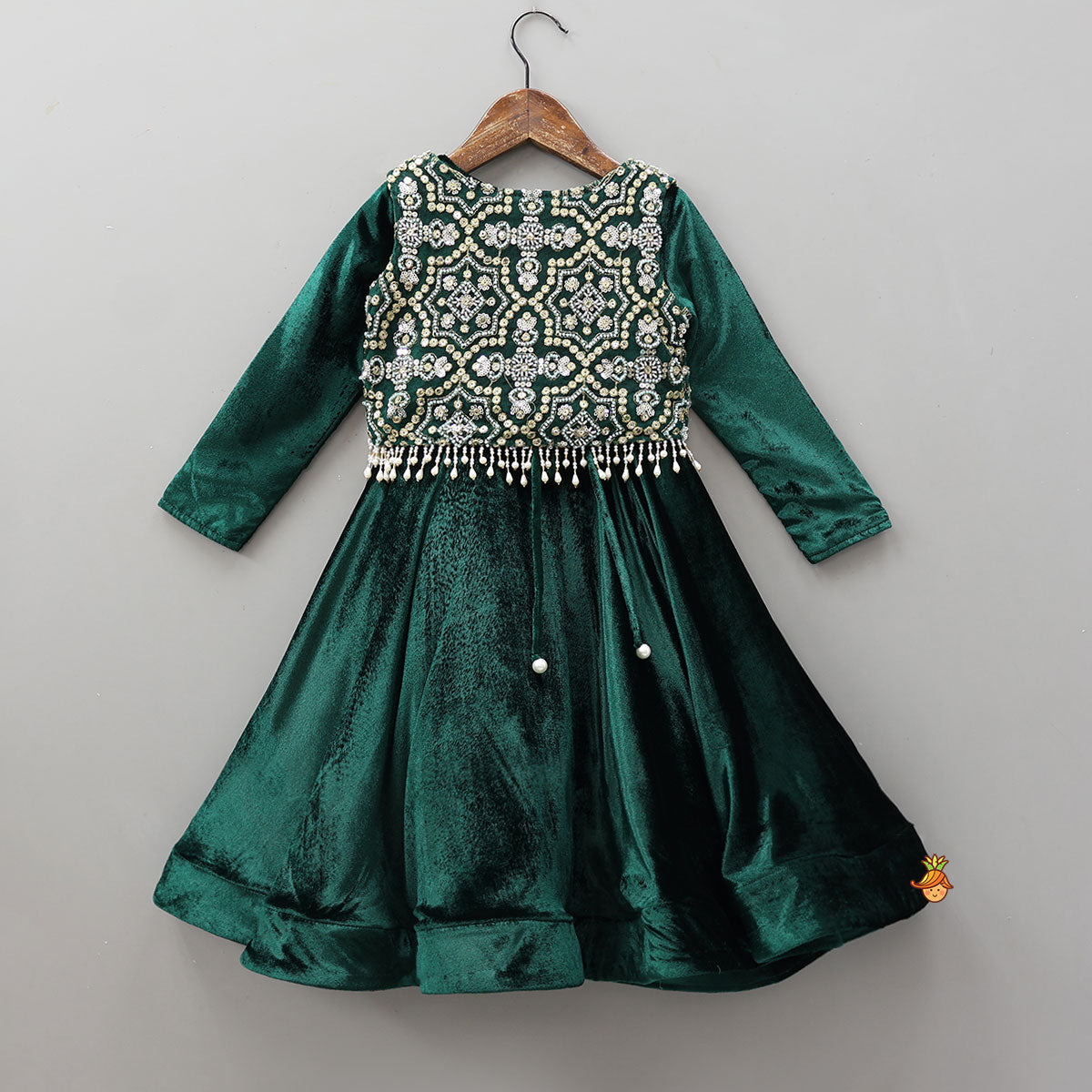 Pre Order: Flared Velvet Anarkali With Gorgeous Embroidered Crop Jacket