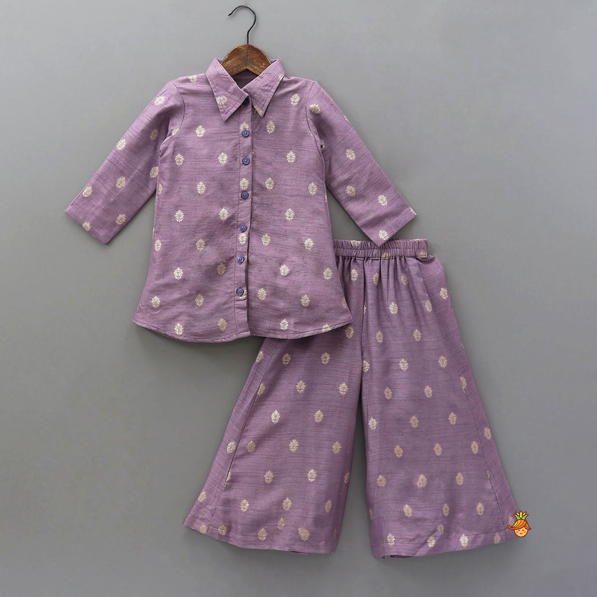 Pre Order: Stylish Shirt Style Top With Hand Painted Jacket And Palazzo