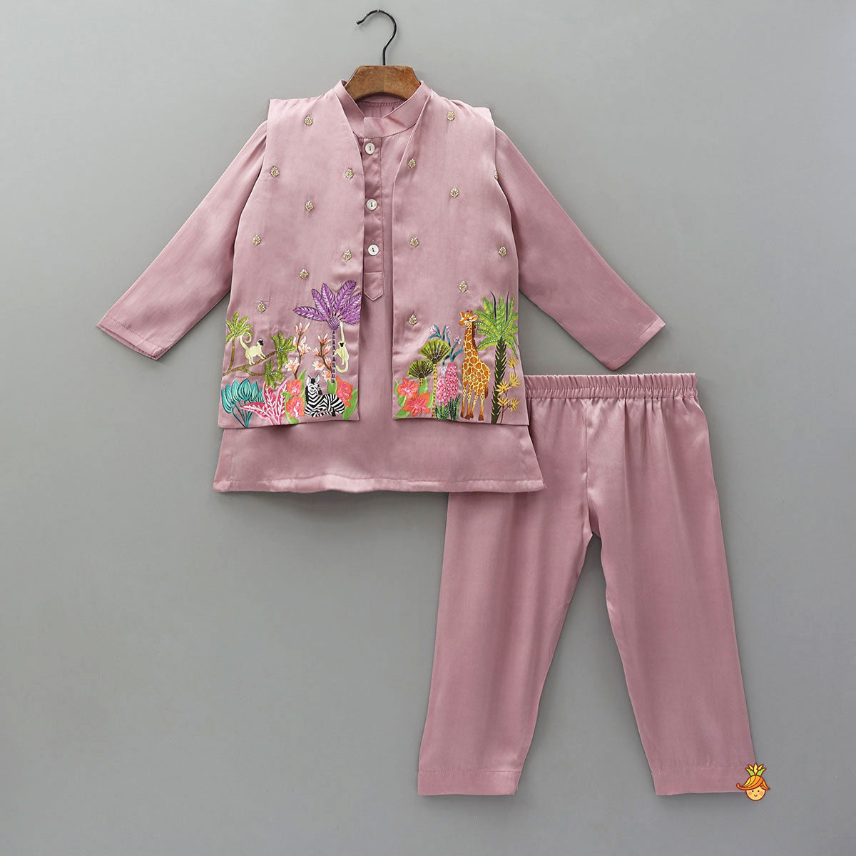Pre Order: Ethnic Kurta With Hand-Painted Jacket And Matching Pyjama