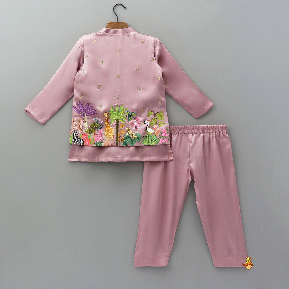 Pre Order: Ethnic Kurta With Hand-Painted Jacket And Matching Pyjama