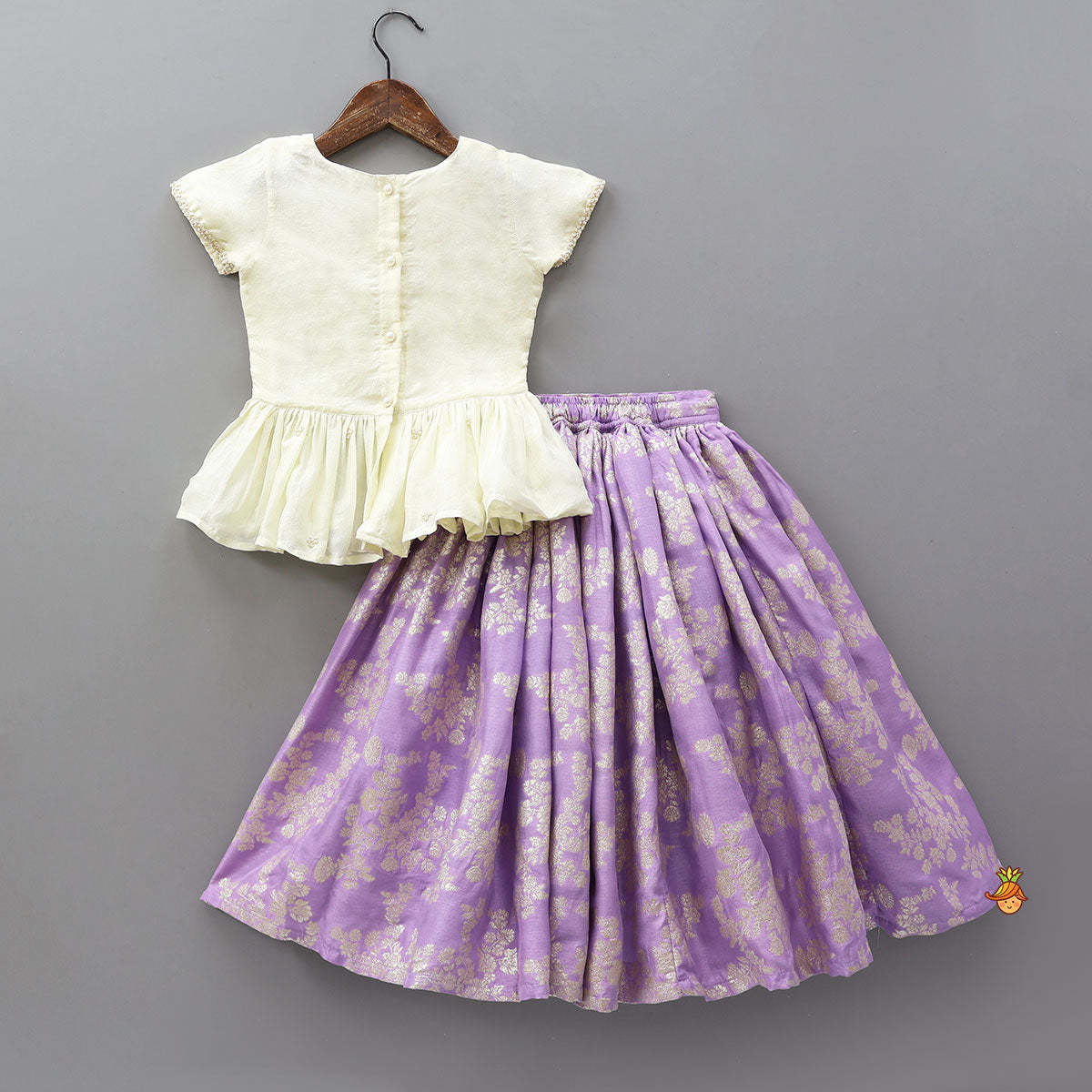 Pre Order: Front-Slit Top And Lehenga With Matching Dupatta