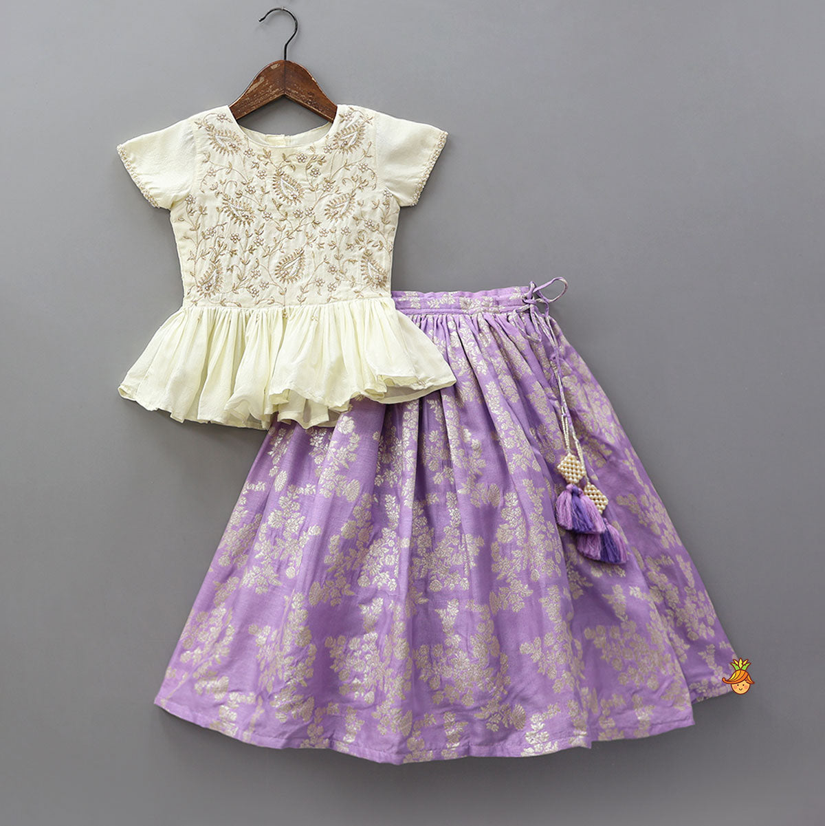 Pre Order: Front-Slit Top And Lehenga With Matching Dupatta