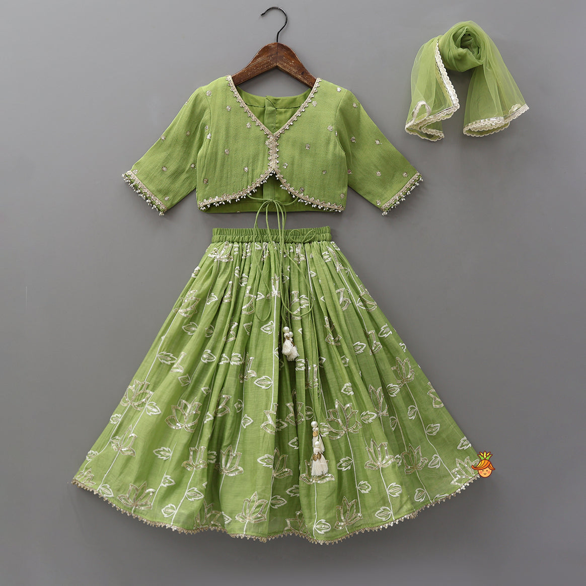 Pre Order: Stylish Top With Sequined Lehenga And Matching Dupatta