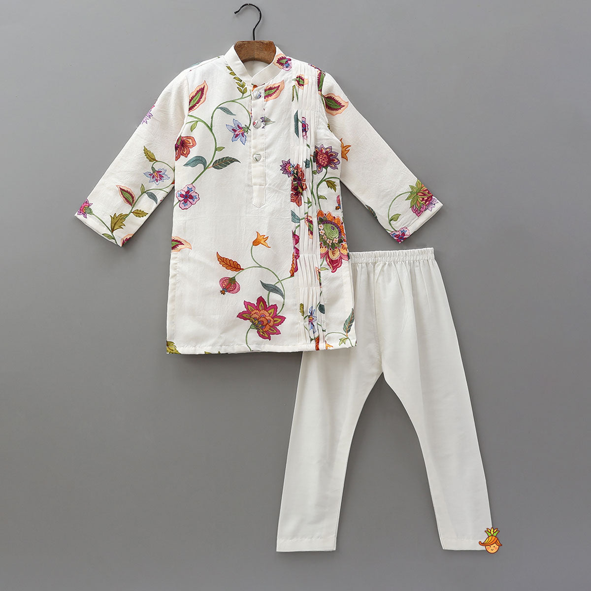 Pre Order: Floral Printed Pin Tuck Detailed Kurta With Pyjama