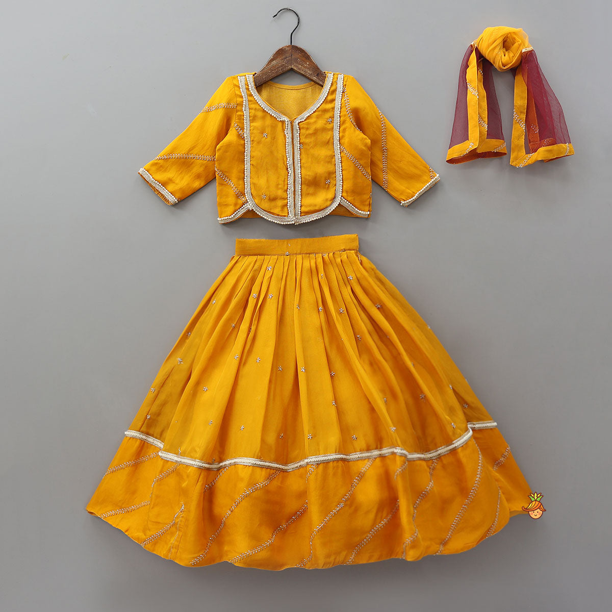 Pre Order: Stunning Lace Work Top And Lehenga With Net Dupatta