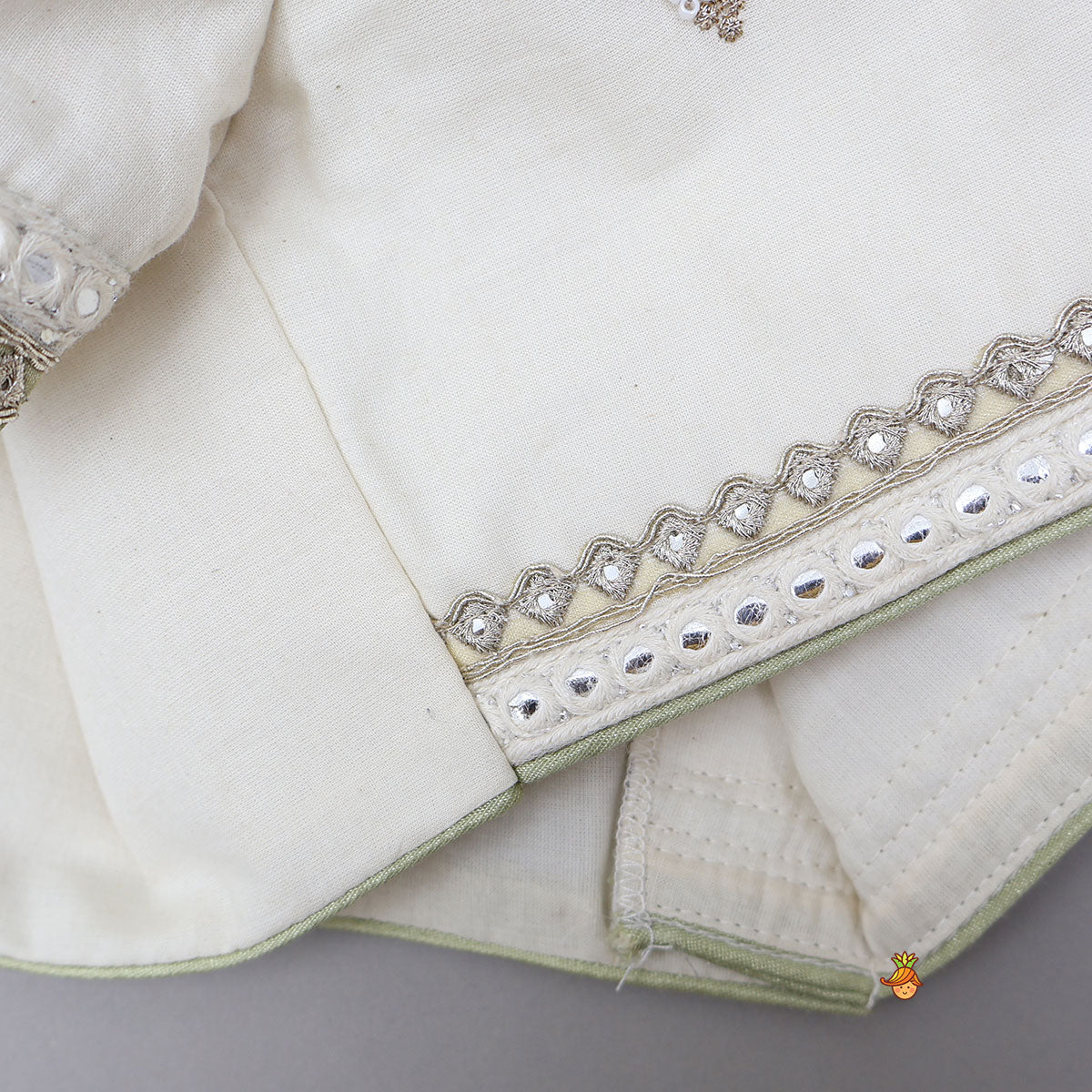 Pre Order: Peter Pan Collar Top And Embroidered Lehenga With Net Dupatta