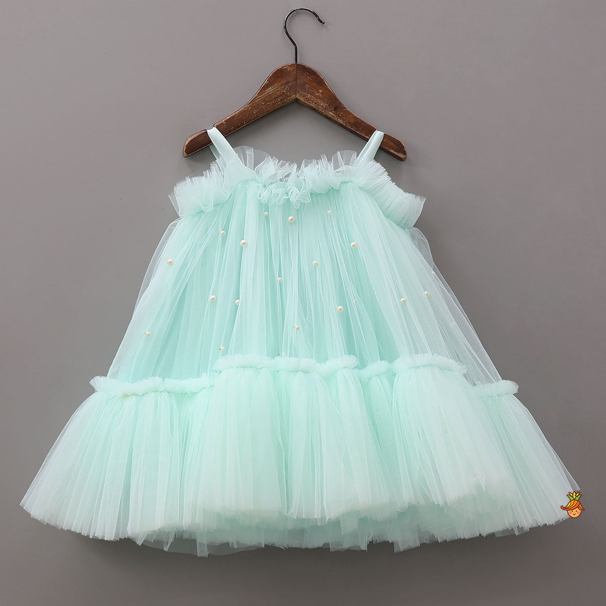 Stunning Aqua-Themed Embroidered Dress With Hair Tie